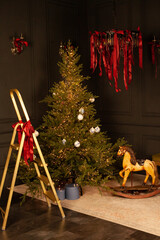 Christmas decor in a studio with lights