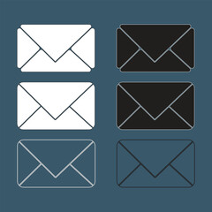 Six envelopes in white and black on a dark blue background mail communication