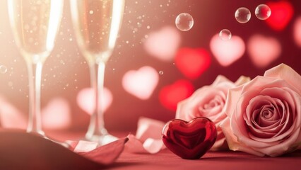 Romantic celebration with champagne and roses
