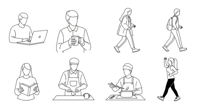 Collection of diverse people in simple line art style.