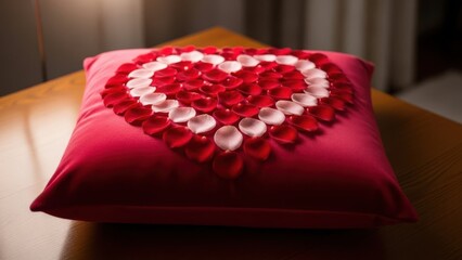 Red pillow with white floral design
