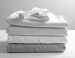 linen textile in stacked pile. sheet and cover