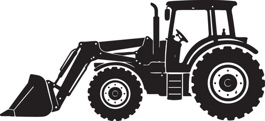 Farm Tractor With Front Loader Bucket Side View Silhouette