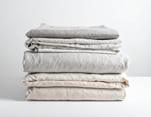 linen textile in stacked pile. sheet and cover