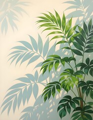 Obraz premium Botanical Leaf Shadows on Light Wall Oil Art