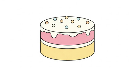 Delicious Layered Cake with Pink Frosting and White Icing.