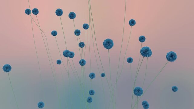 Round Blue Flowers
Growing blue flowers rise upward, leaving behind stems.

