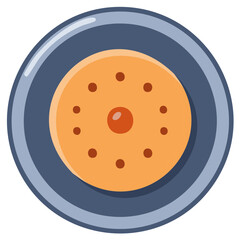 Fototapeta premium Freshly baked decorative cookie topped with a red cherry served on a blue plate