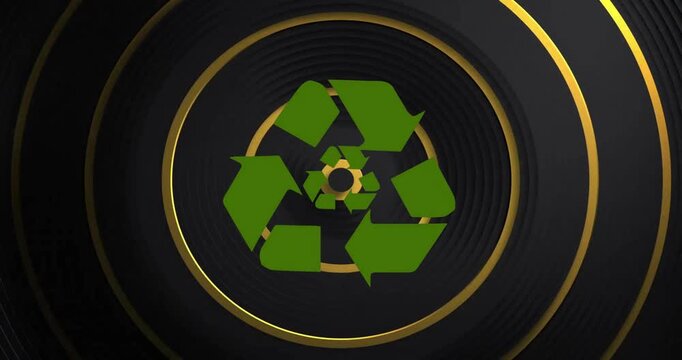 Animation of recycling symbols over black and yellow background