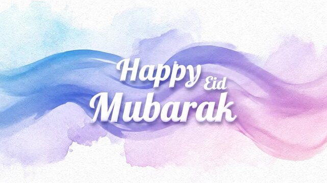 Celebrating Eid Mubarak with a vibrant watercolor greeting card featuring bold Happy text and festive vibes