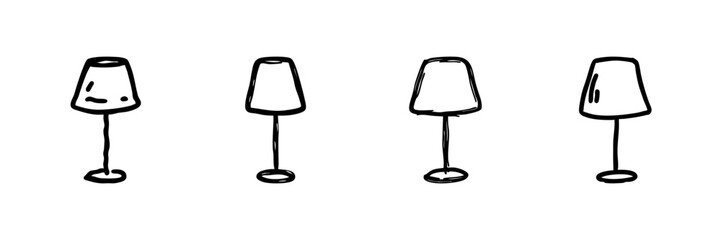 Obraz premium Table Lamp Line Icon Set In Doodle Style. Home Lighting, Interior Design, And Decor Elements Outline Sketch Collection. Hand Drawn Isolated Vector Illustration
