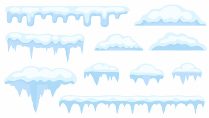 Collection of cartoon snow drifts icicles and winter cloud shapes © Songita