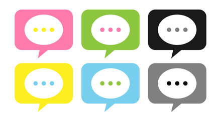 角丸の吹き出しフレームにドットを並べたチャット入力中ステータスを表すフラットデザインアイコン集 © GoodLuckDesigns