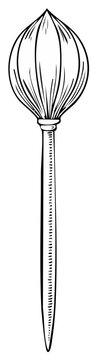 Ink Sketch of Thyrsus Wand with Pinecone Symbolism Religious Pagan Mystical