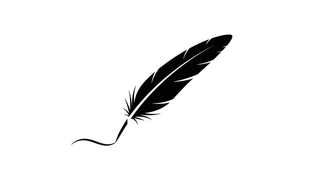 Feather Pen Icon &ndash; Black Quill Writing Symbol with Signature Line