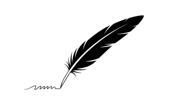 Feather Pen Icon &ndash; Black Quill Writing Symbol with Signature Line