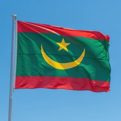 Mauritania Flag Waving Under Clear Sky