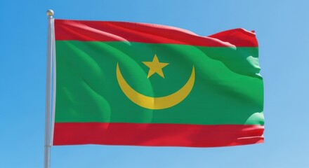 Naklejka premium Mauritania Flag Waving Under Clear Sky