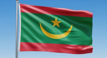 Fototapeta premium Mauritania Flag Waving Under Clear Sky