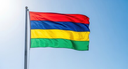 Mauritius Flag Waving in Daylight