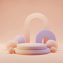 Elegant Pastel Arch Podium with Soft Abstract Shapes