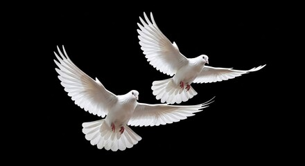 Obraz premium Graceful pigeons flying high, representing freedom and purity