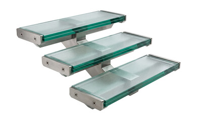 Glass outdoor steps with a frosted finish.