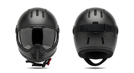 Fototapeta premium Matte Black Full-Face Motorcycle or Extreme Sport Helmet - Front and Rear View