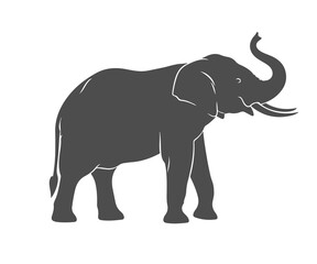 Obraz premium A gray elephant silhouette stands alone on a white background