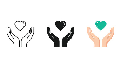 Caring hands holding heart icons in various colors