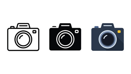 Set of three camera icons in different colors