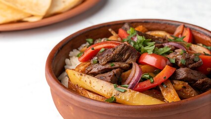 Lomo Saltado Served In Clay Bowl Warm Tones Copy