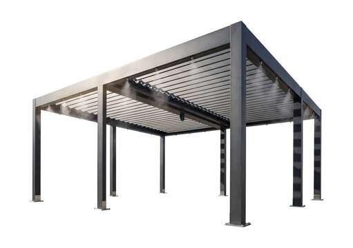 Large pergola with an integrated misting system.