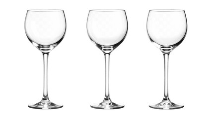 Set of Three Clear Crystal Wine Glasses on White Background - Studio Shot