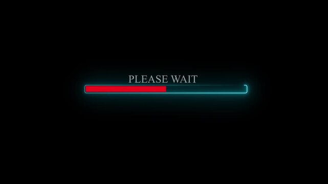 Loading Please Wait Animated Neon Progress Bar on Black Background animation