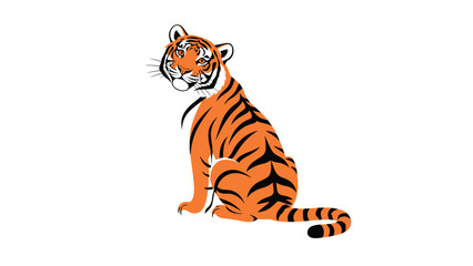 Fototapeta premium Majestic tiger sitting and looking back with a calm expression showing its beautiful orange and black striped fur coat.