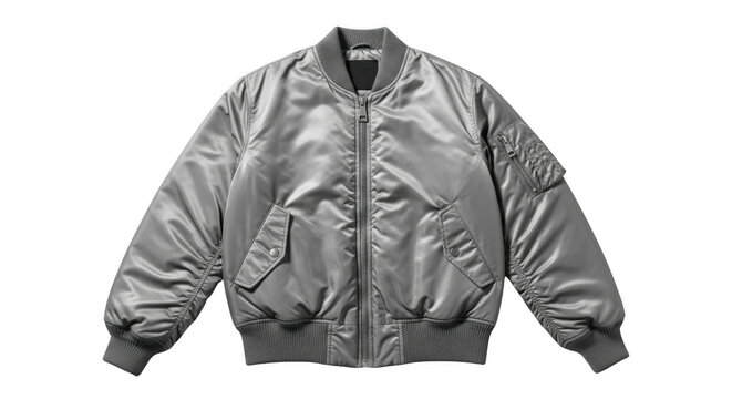 Stylish Silver Grey Bomber Jacket Isolated On Black