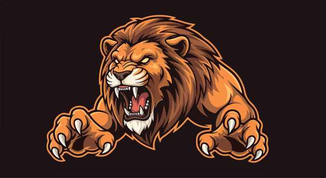 Illustration of a roaring lion with an aggressive expression on a black background