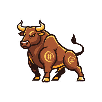 Illustration of a stylized bull with symbols.