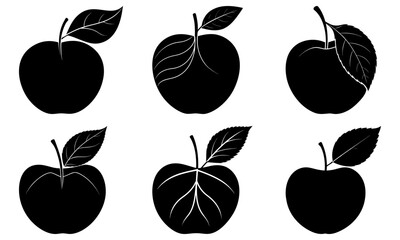 A collection of black apples with leaves in various stages of illustration