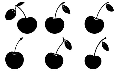 Black cherries with leaves arranged in a grid pattern on a clean white background