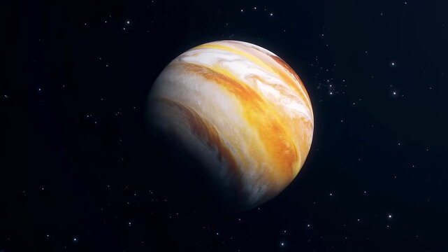 Stunning view of Jupiter rotating in space, showcasing its vibrant colors and swirling clouds. A representation of the beauty and mystery of our solar system