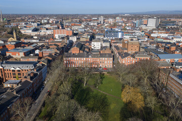 Fototapeta premium Aerial view of Winckley Square and Georgian architecture in Preston UK. 
