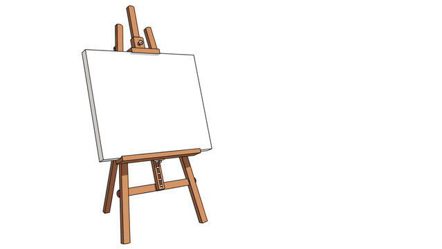 Wooden artists easel holding a large blank white canvas ready for painting projects against a plain white background.