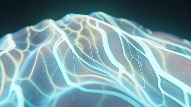 Macro close-up human skin translucent layers, glowing crystalline veins forming flowing beneath surface, organic crystal growth mixed liquid light pastel bioluminescence, cyan opal pale gold tones