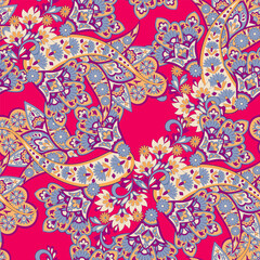Damask Paisley seamless vector pattern for fabric design. Vintage textile background