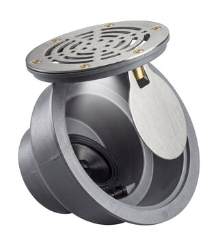 Basement floor drain with a backflow preventer.