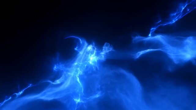 Abstract blue smoke and lightning effects on a dark background. Ideal for creating a dramatic atmosphere in visual projects and enhancing cinematic storytelling