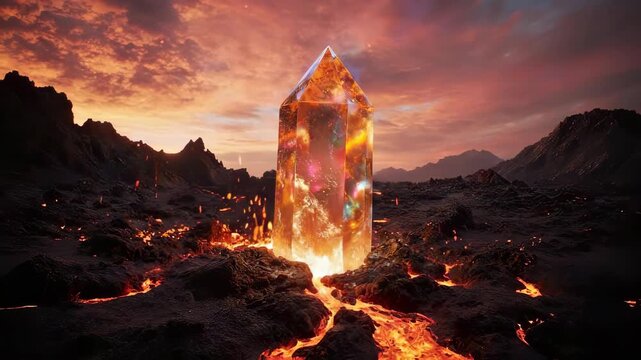 Molten Lava Crystal Formation in Volcanic Landscape.