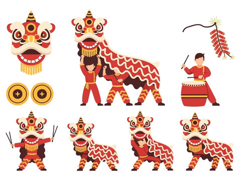Lion Dance Character Collection and Lucky New Year Coins 